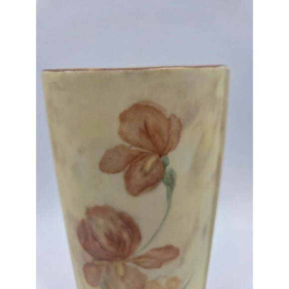 Vintage Floral West German Porcelain Vase Yellow, Green, Purple Bavaria 8"H - Picture 3 of 7